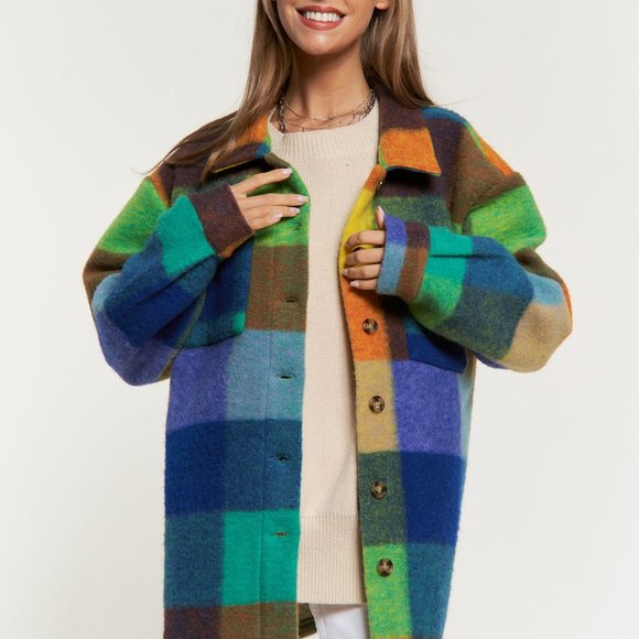 New DAVI N DANI fuzzy shacket shirt plaid multi color brushed western SM-4X - Picture 3 of 16